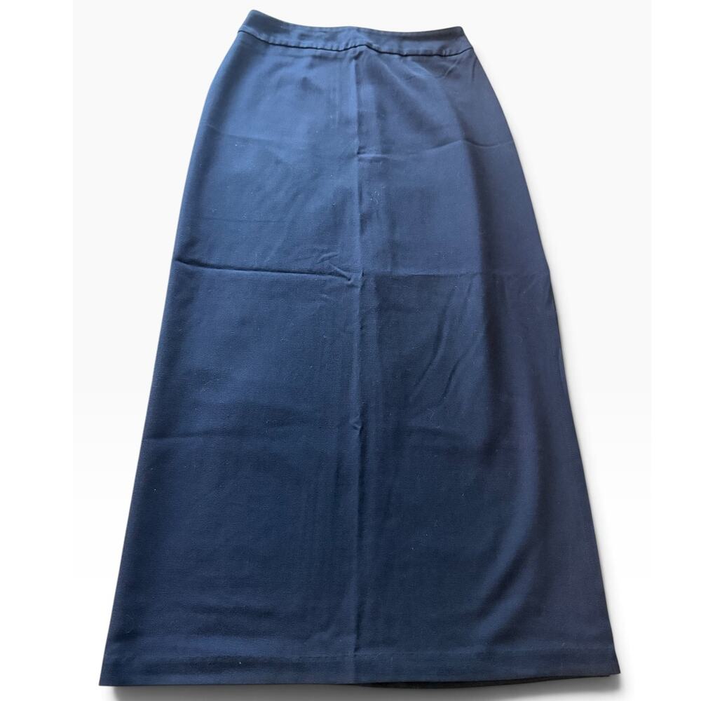 Vtg 90s Y2K Straight Maxi Skirt Side Slit Sz 4 Navy Blue Minimalist Chic Capsule